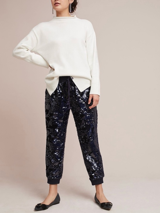 By Anthropologie Pants - Anthropologie Sequins Velvet Joggers In Navy